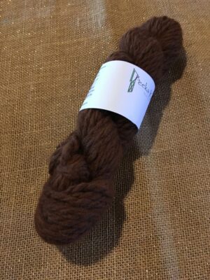 Brown yarn skein on burlap background