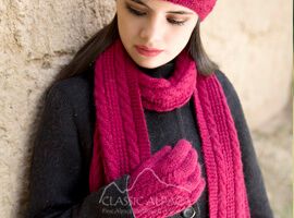 Woman wearing red winter accessories