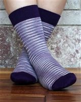 Striped socks with dark purple accents