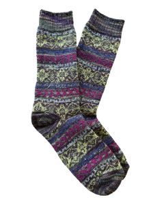 Colorful patterned socks on white background