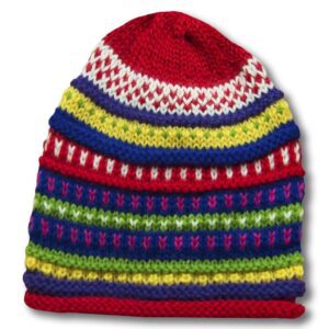 Colorful knitted beanie with striped patterns