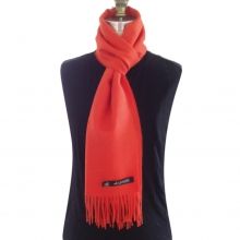 Bright red scarf with fringe