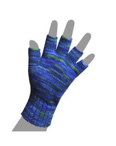 Blue fingerless glove on a hand