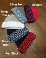 Knitted hats in various colors and patterns.