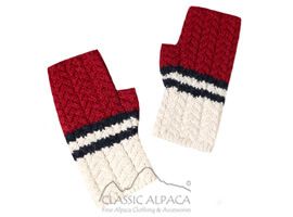 Red and white knitted fingerless gloves