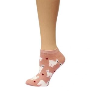 Pink socks featuring llamas and hearts