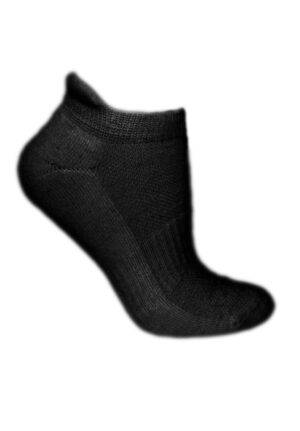 Plain black sock in profile view