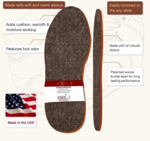 Moisture-wicking alpaca shoe insoles