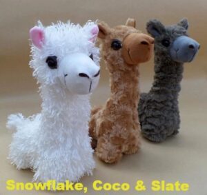 Plush llamas in three colors