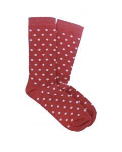Red socks featuring white polka dots