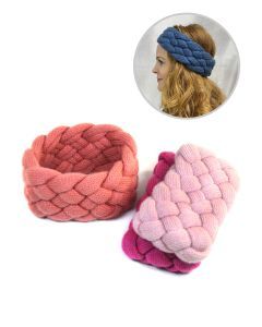 Woman wearing blue braided headband