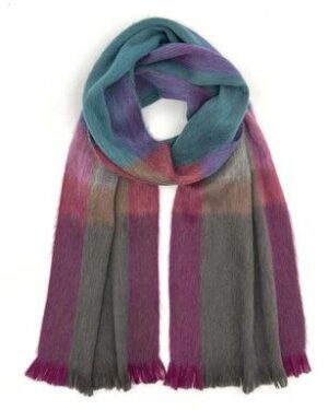 Multicolored woven scarf on white background