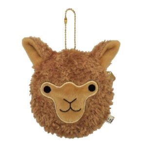 Cute brown alpaca face keychain with a gold chain.