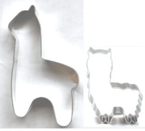 Two alpaca-shaped cookie cutters in different sizes.